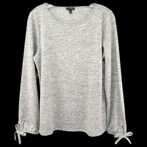 Talbots Gray Silver Metallic Long Bow Sleeve Top Womens Size M Sparkle Bling